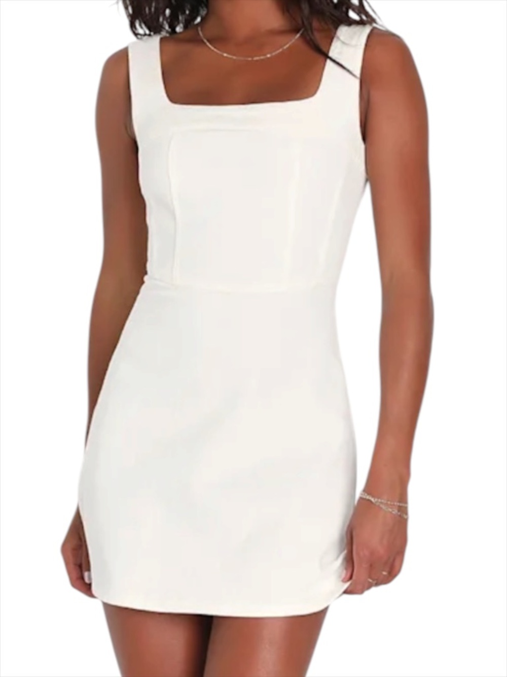 Lulus So Delighted Ivory Denim Corset Seam Mini Dress Size S